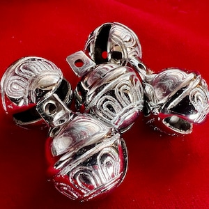 5 Silver Sleigh Bells, Large, 1.5&quot; Tall, Quality Jingle Bells, Holiday Bells