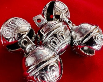5 Silver Sleigh Bells, Large, 1.5" Tall, Quality Jingle Bells, Holiday Bells