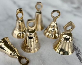 Collection of 6 Medium Size Brass Bells/Perfect Wedding Accents/Bright Variety of Tones