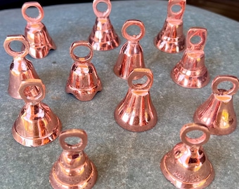 Copper Coated Brass Bells, 1 Doz Assorted Classic Styles, Home Decor, Craft Bells