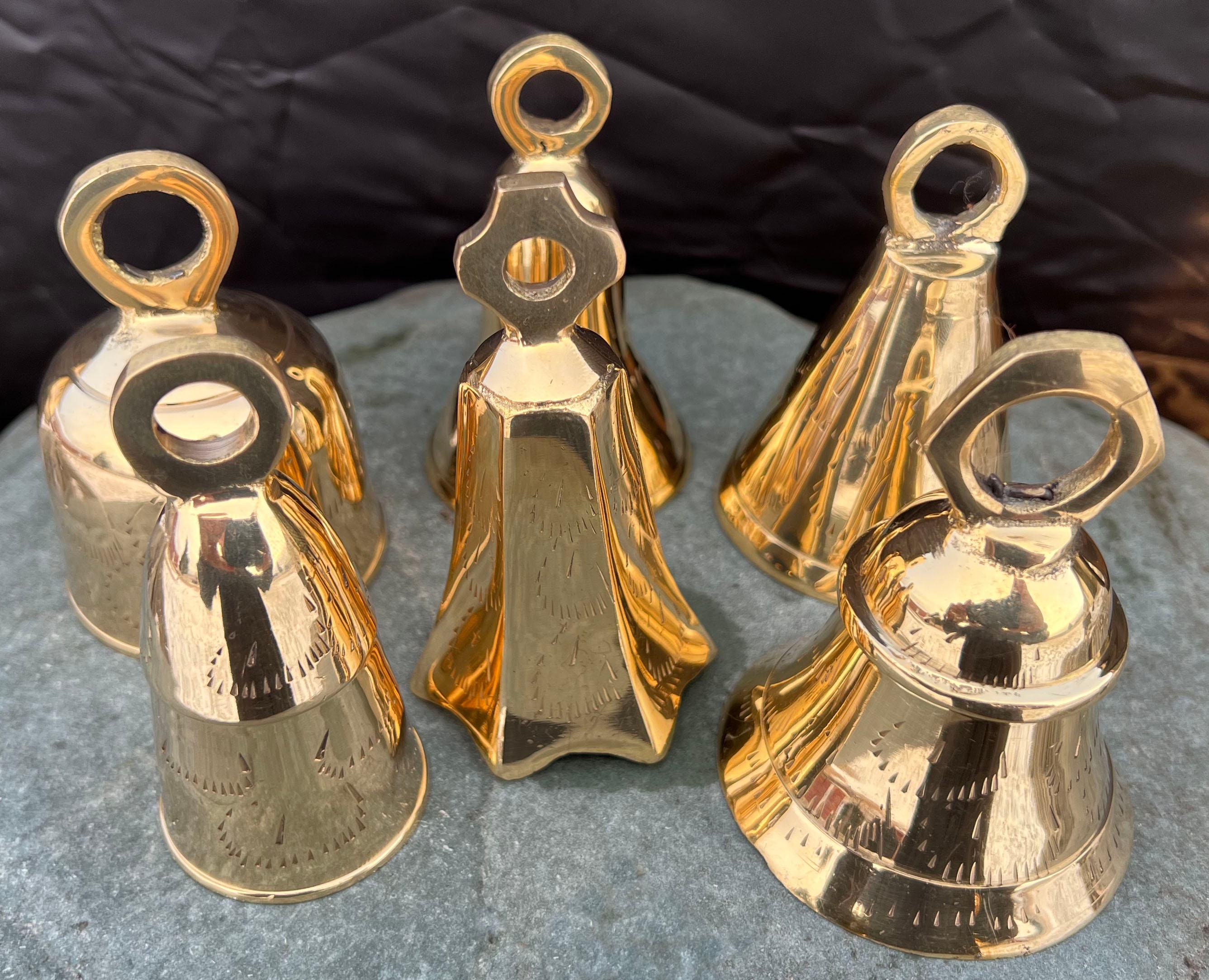 Dozen Golden Brass Miniature Bells Temple Bell Decorations and Crafting,  Assorted Golden Mild Tone Bells set of 12 1.5 Inch 