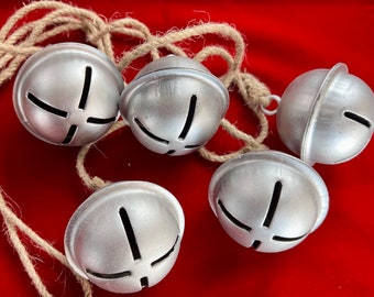 Five Silver Rattle Bells on Jute, String of Silver Bells, Decoration Bells