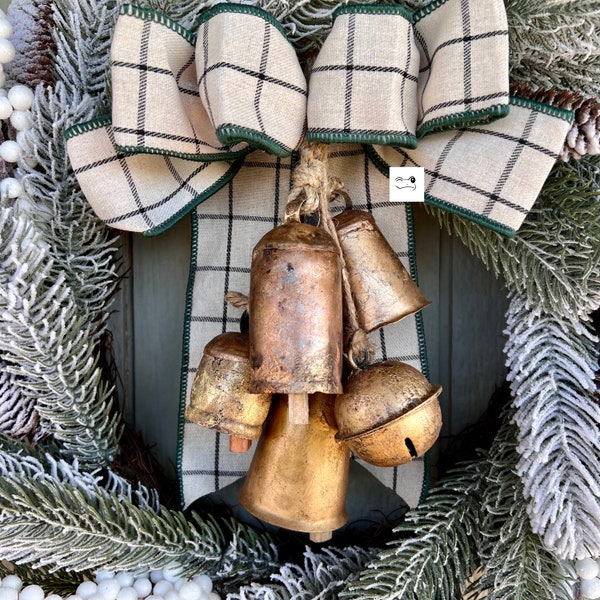 Mix of Bells for Med Size Wreath (Wreath and Bow not Included), Old World Bells, Christmas Bells, Holiday (Wreath Pictured has 9.5" Center)