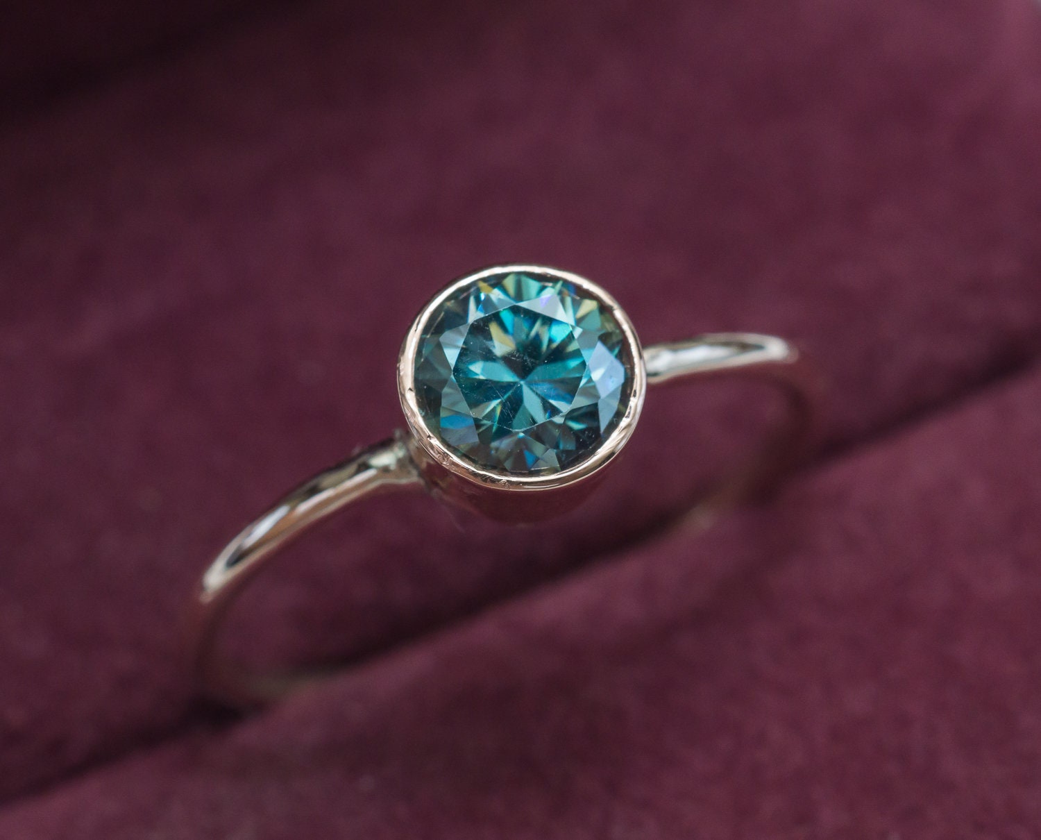 Blue Moissanite Ring in 14k Rose Gold - Etsy