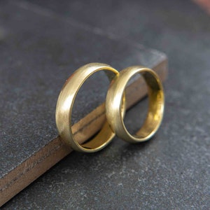 Domed Wedding Rings Yellow Gold Satin Wedding Bands Set Industrial Rings Jeweller NYC