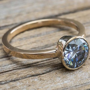 14k Grey Moissanite Ring,  Moissanite Diamond Ring, Gray Moissanite Ring