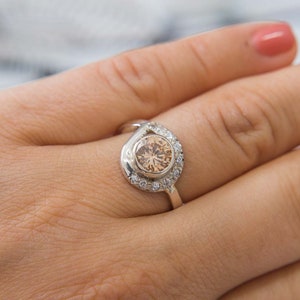 7mm Imperial Topaz Ring, Halo Design Imperial Topaz, Champagne Topaz Ring, Topaz Halo Ring