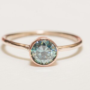 Blue Moissanite Ring in 14k Rose Gold