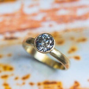 Gray Moissanite Ring, Bezel Set Moissanite Ring, Grey Moissanite Engagement Ring