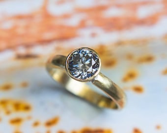 Gray Moissanite Ring, Bezel Set Moissanite Ring, Grey Moissanite Engagement Ring