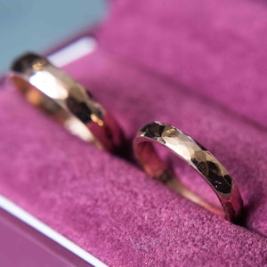 Faceted Wedding Bands Set, His and Hers Bands, Handmade Wedding Bands