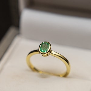 18k Emerald Ring, Zambian Emerald Ring, Emerald Solitaire Ring