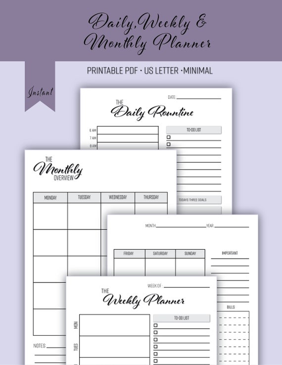 8.5x11 Printable PDF Blank Calendar Bundle Productive | Etsy