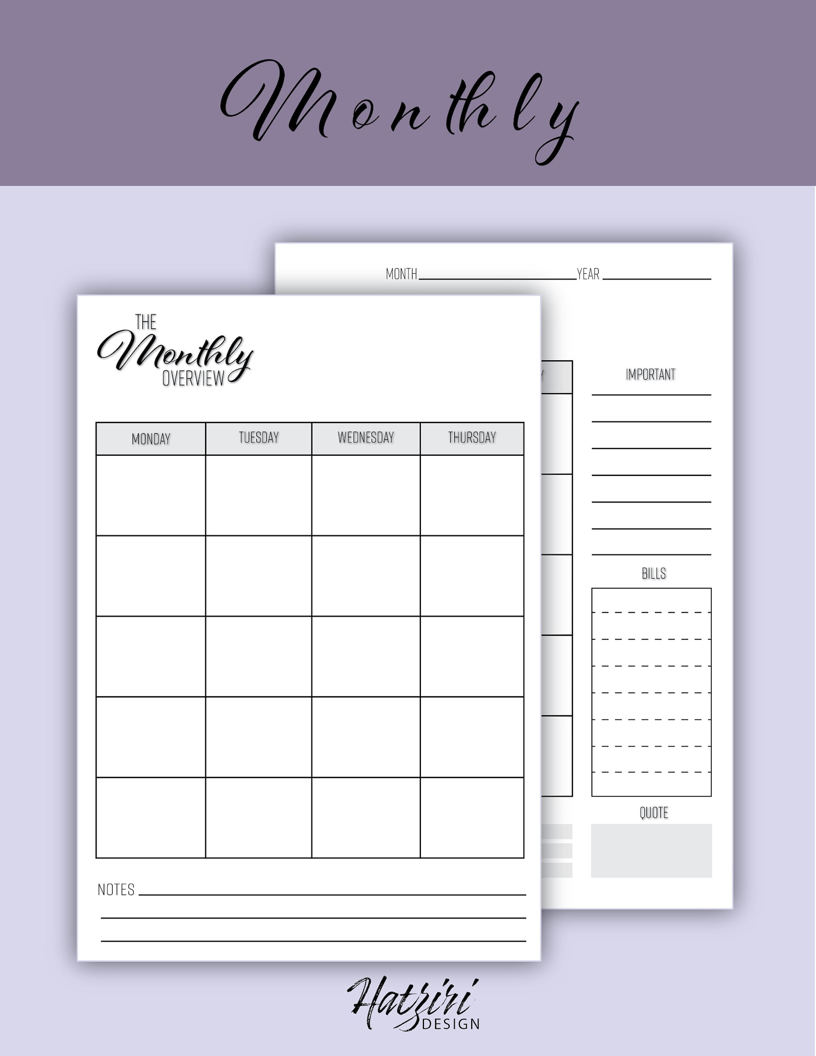 8.5x11 Printable PDF Blank Calendar Bundle Productive Planner Printable ...