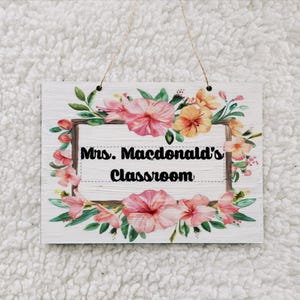 Teacher Gift Door Sign, Classroom Decor Sign, Teacher Wall Room Sign, Personalized Teacher Hanging Name Sign
