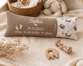 Babygeschenk Geburt - Geburtskissen mit originalen Maßen - Kissen m. Geburtsdaten für Babys - Babyzimmer - Geschenk Geburt - W32, S1, Otter