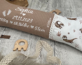 Babygeschenk Geburt - Geburtskissen mit originalen Maßen - Kissen m. Geburtsdaten für Babys - Babyzimmer - Geschenk Geburt - W32, S1, Otter