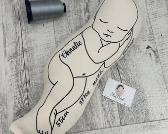 Geburtskissen Gewicht Größe Kissen Geschenk Geburt Taufe Echtmaß Originalgewicht, Baby, Kissen in Babyform