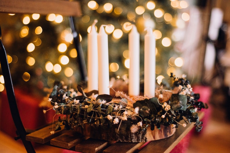 Eucalyptus wreath with Wood Candleholder, Advent wreath
