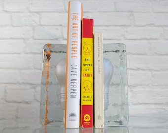 Mid Century Light Bulb Bookends | Heavy Glass Bookends | Art Glass Sculpture | Vtg Lighting | Swedish Home Decor