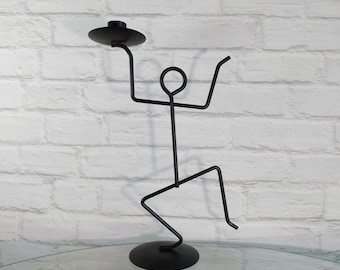 Post Modern Dancing Stick Figure Candleholder | Vtg Memphis Style Candlestick | Keith Haring Style Sculpture