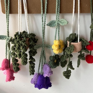 Car Mirror Charms Handmade Crochet Plant Flower Lily Cherry Rear Mirror Hanging Charms Decorations