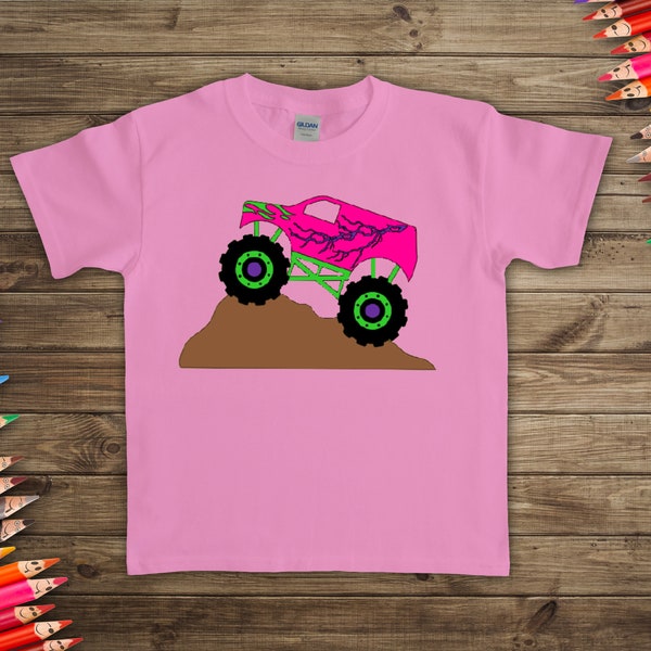 Pink Monster Truck For Girls- Kid's T Shirt