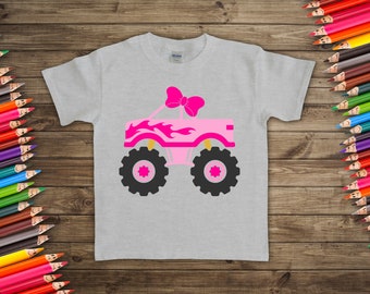 Monster Truck with Bow- Kid's T Shirt