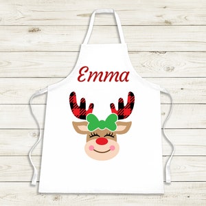 Personalized Girl Reindeer Apron for Kids
