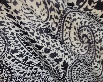 Black and Ivory Paisley Rayon. Sold by the Yard