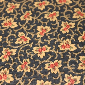 Black Cotton w/ Victorian Flowers Sold By The Yard