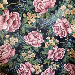 Baumwoll Chintz, Floral w / schwarzen Hintergrund