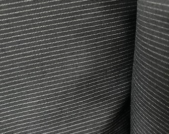 Silver Pinstripe Black Polyester Suiting Fabric