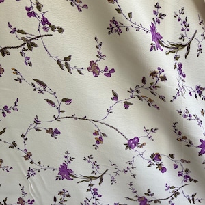 Natural Rayon with Purple Flowers, Soft Dull Crepe