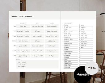 Planificador de comidas semanal imprimible, planificador de menús de 7 días, planificador de preparación de comidas, planificador de alimentos, A4/A5