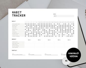 Printable Minimalist Habit Tracker A5 PDF | Undated Monthly Planner (Digital Download)