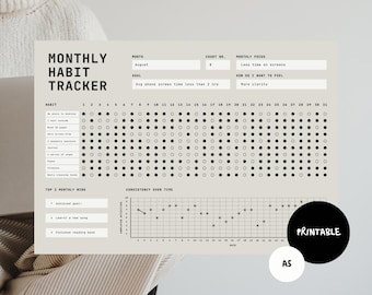 Minimalist Monthly Habit Tracker A5 PDF | Undated Planner (Digital Download)