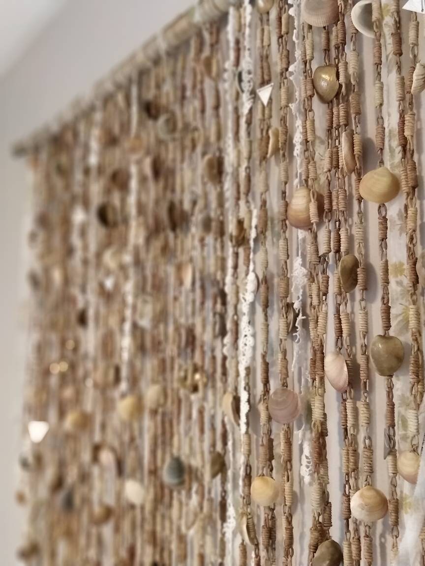 Custom Original Bohemian Bamboo Seashell Vintage One-Of-A-Kind Hand-Made Wall Headboard Décor