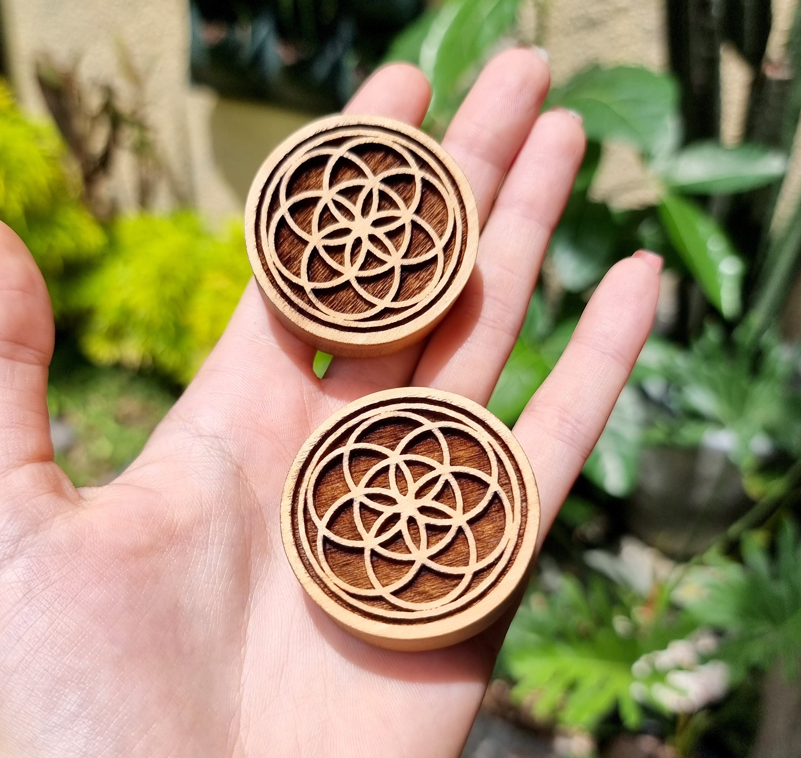 Sacred Geometry Plugs Tunnels Sri Yantra Ear Plugs in 32mm to 50mm