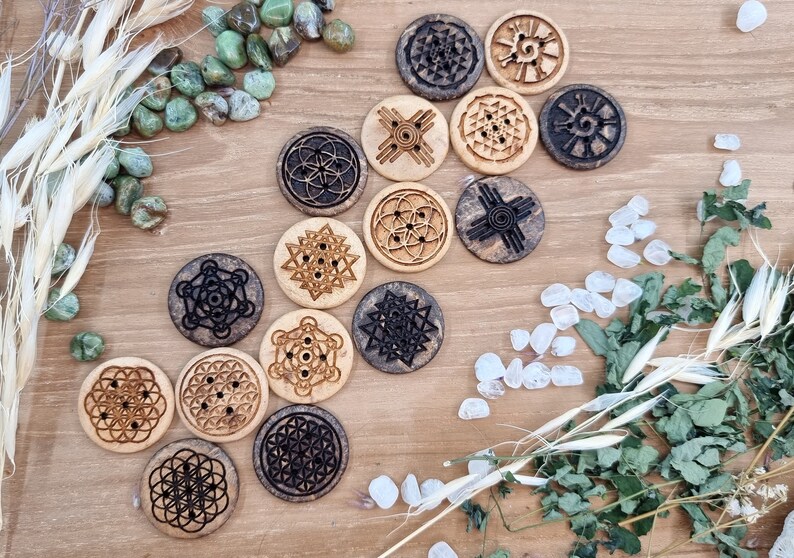 10 or 25 Pcs Mix Symbol Bundle Available Flower of Life Coconut Shell