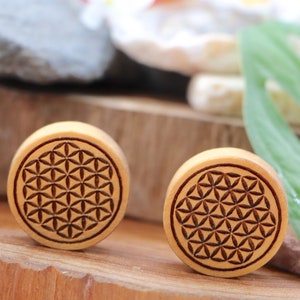 HUGE DISCOUNT Flower of Life 10x 20x 50x 100x WHOLESALE Wood Plugs Double Flare Price/Pair(2pcs) Sacred Geometry Gauges  Lightweight