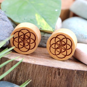 DARK or LIGHT Seed of Life 10x 20x 50x 100x WHOLESALE Wood Plugs Double Flare- Price/Pair(2pcs) Sacred Geometry Plugs Lightweight