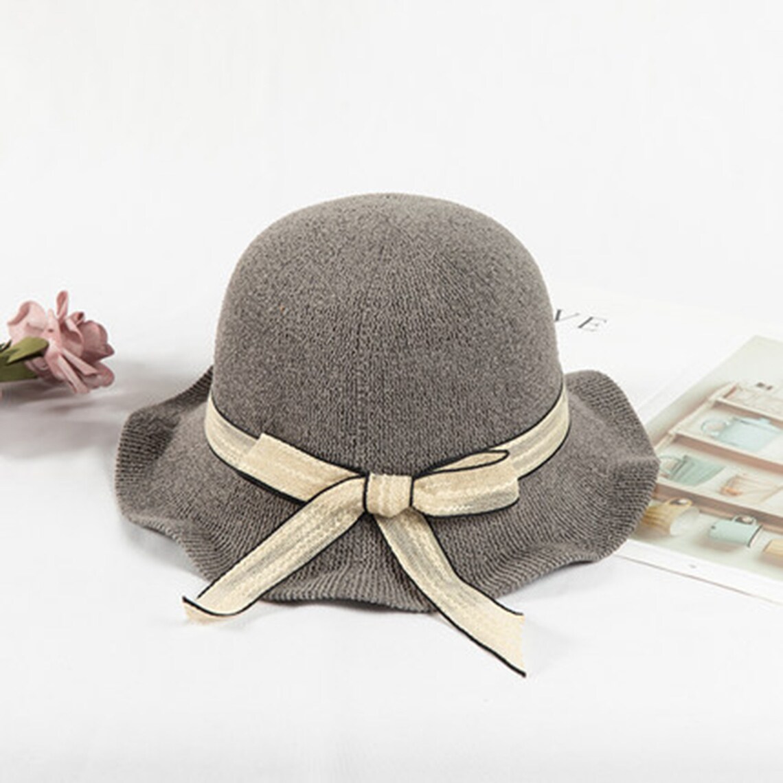 Japanese Bow Hat Ladies Retro Straw Hat Straw Hat With Bow Etsy