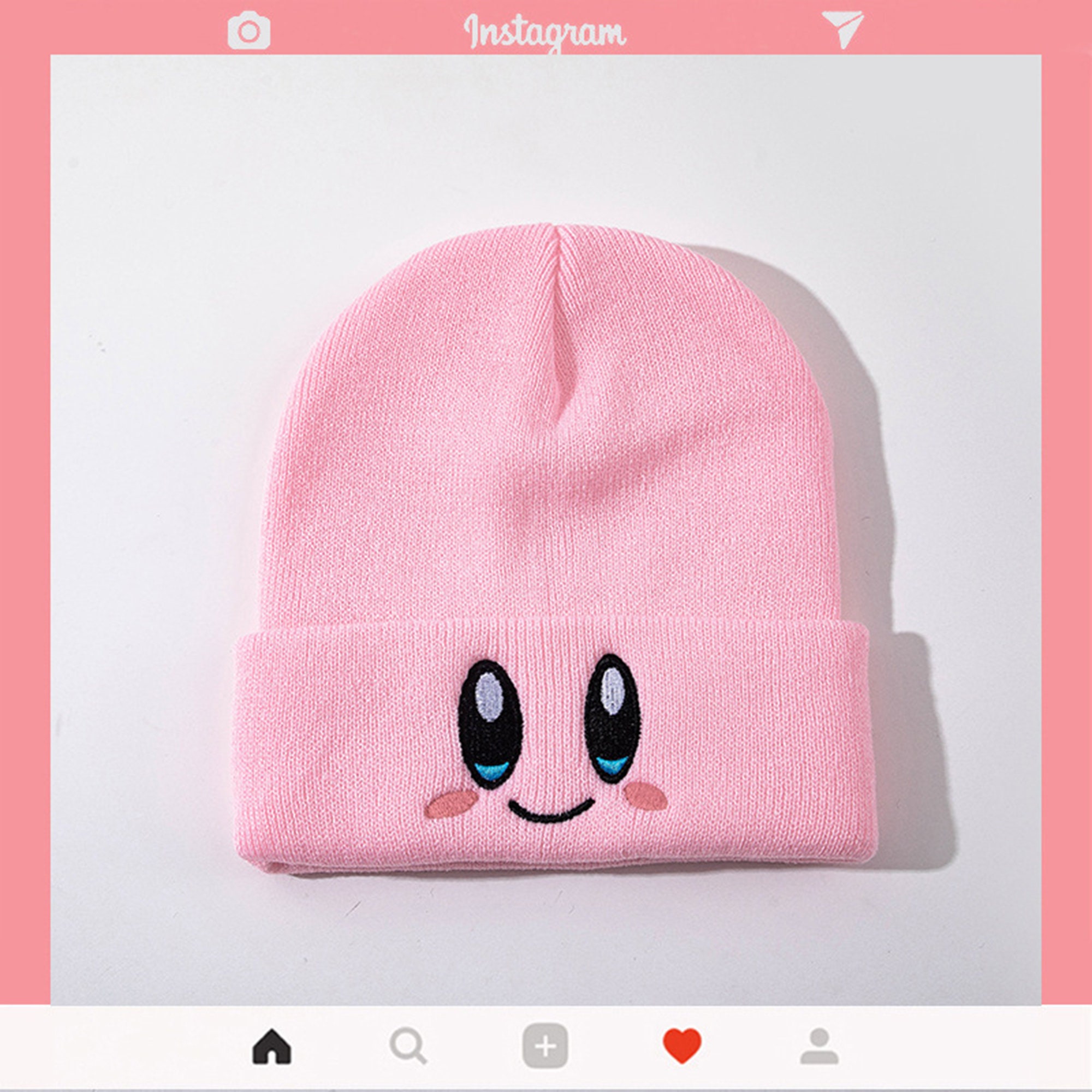 Kirby Cute Cartoon Knitted Hat Warm Pink Knit Hat Unisex | Etsy
