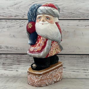 Ukrainian Wooden Carved Santa Figurine 7.08&quot; Father Frost Ukrainian Santa Hand Carved Hand Painted Christmas Gift Home Decor Christmas Gift