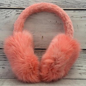 MADE in UKRAINE Winter Rabbit Fur Earmuffs, Rabbit Fur Peach Color, Handcrafted, Gift for Her, Warm Rabbit Earmuffs, Winter Earmuffs