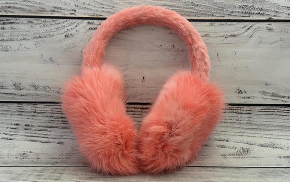 MADE in UKRAINE Winter Rabbit Fur Earmuffs, Rabbit Fur Peach 
