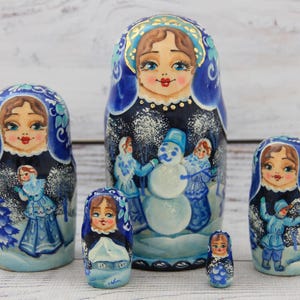 Ukrainian Doll Hand Painted Nesting Doll 5 pieces, Ukrainian Doll 4.72&#39;&#39; or 12 cm, Wooden Toy, Home Decor, Kids Gift, Kids Room Decor