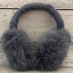 MADE in UKRAINE Winter Rabbit Fur Earmuffs, Rabbit Fur Graphite Color, Handcrafted, Gift for Her, Warm Rabbit Earmuffs, Winter Earmuffs