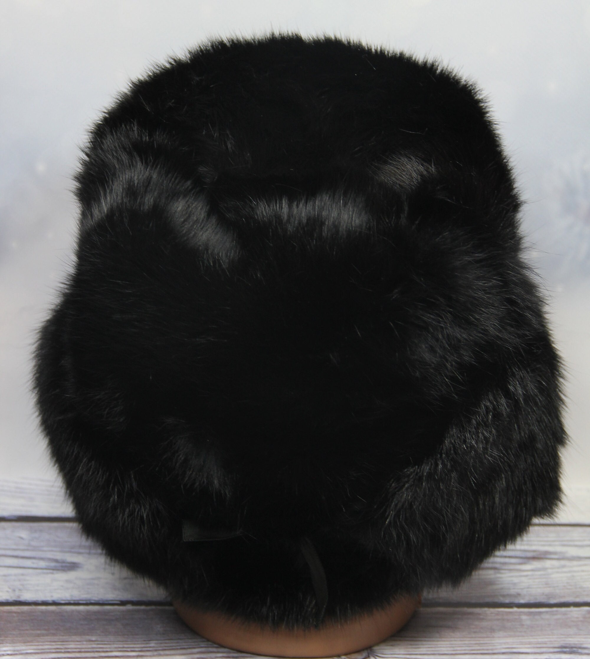 MADE in UKRAINE Winter Black Rabbit Fur Hat, Natural Ushanka 